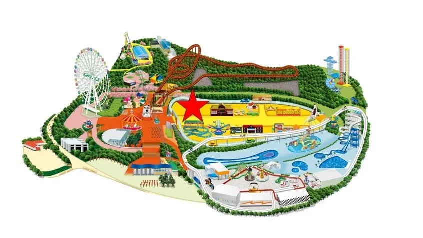 遊園地の全体図と新アトラクションの位置