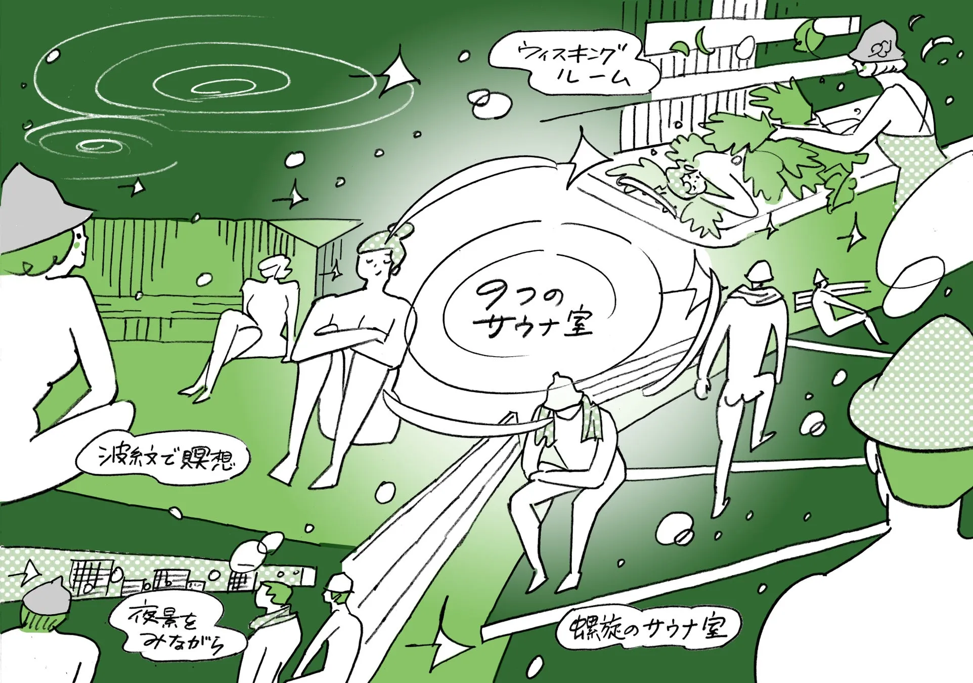 高輪サウナ施設のイラスト