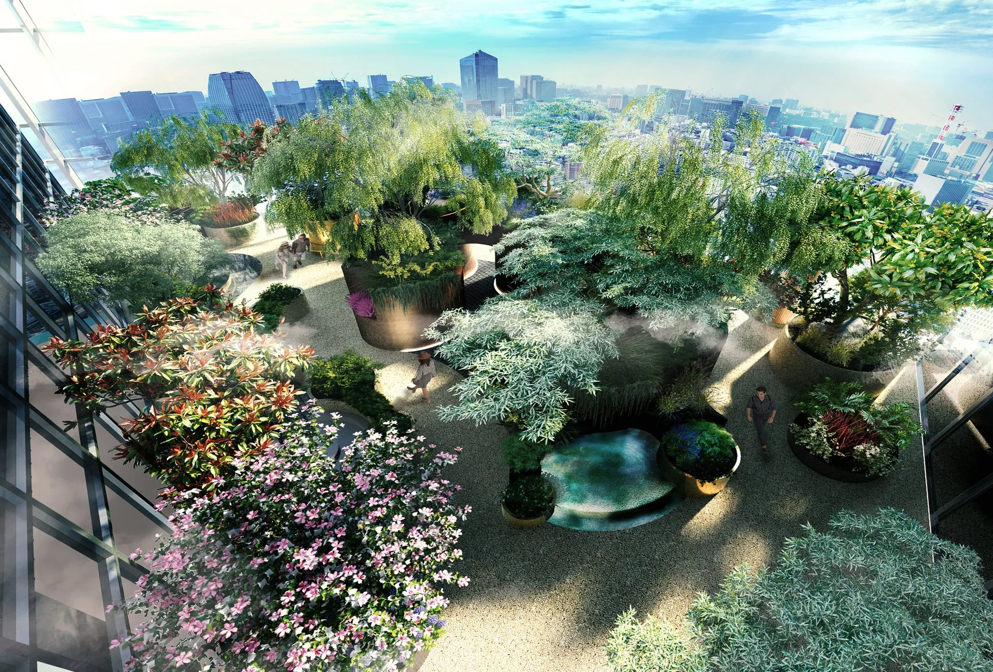 ニュウマン高輪の屋上庭園と東京の眺め