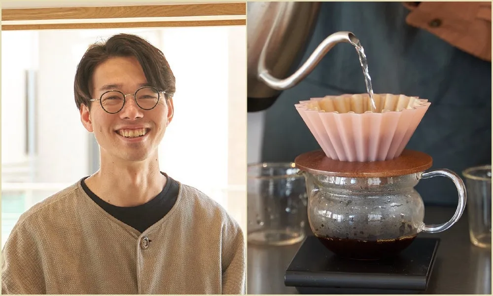 スペシャルティコーヒーを淹れる様子と笑顔の人物