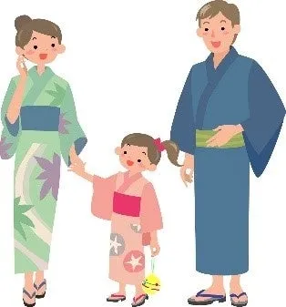 浴衣を着た家族のイラスト