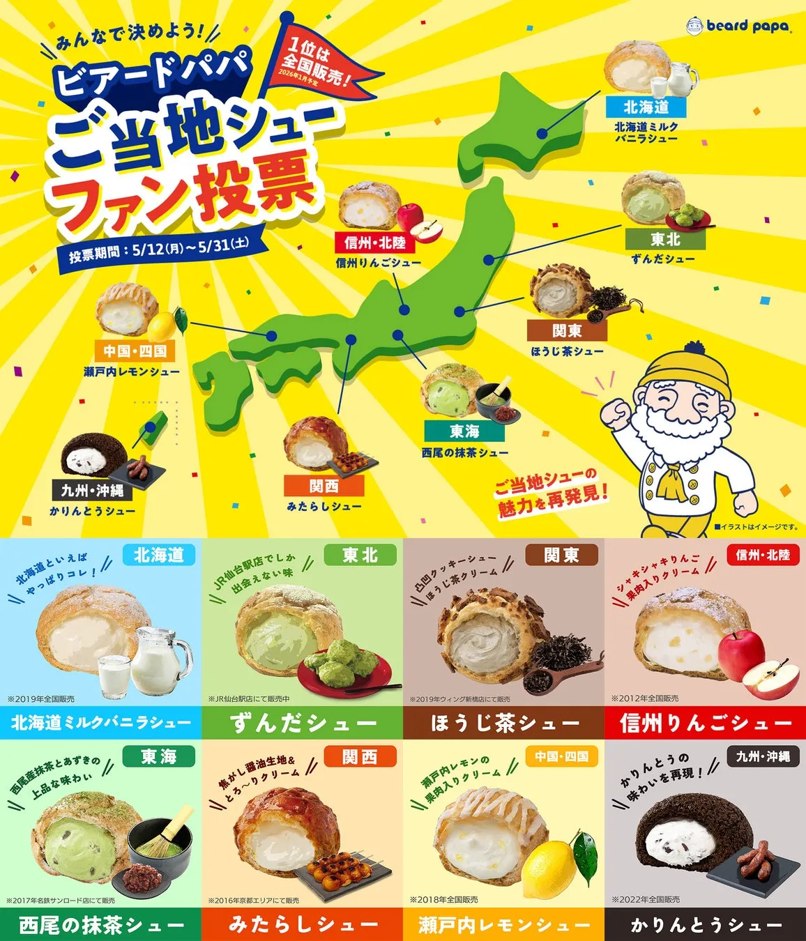 ビアードパパのご当地シューファン投票結果発表！1位の商品は全国発売