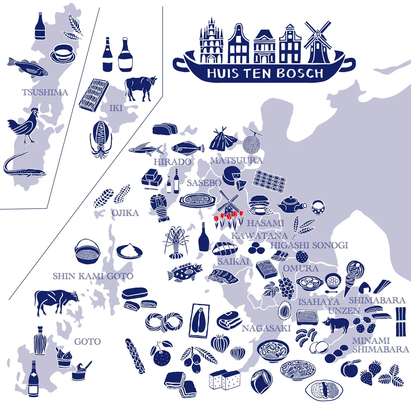 長崎県特産品の地図イラスト