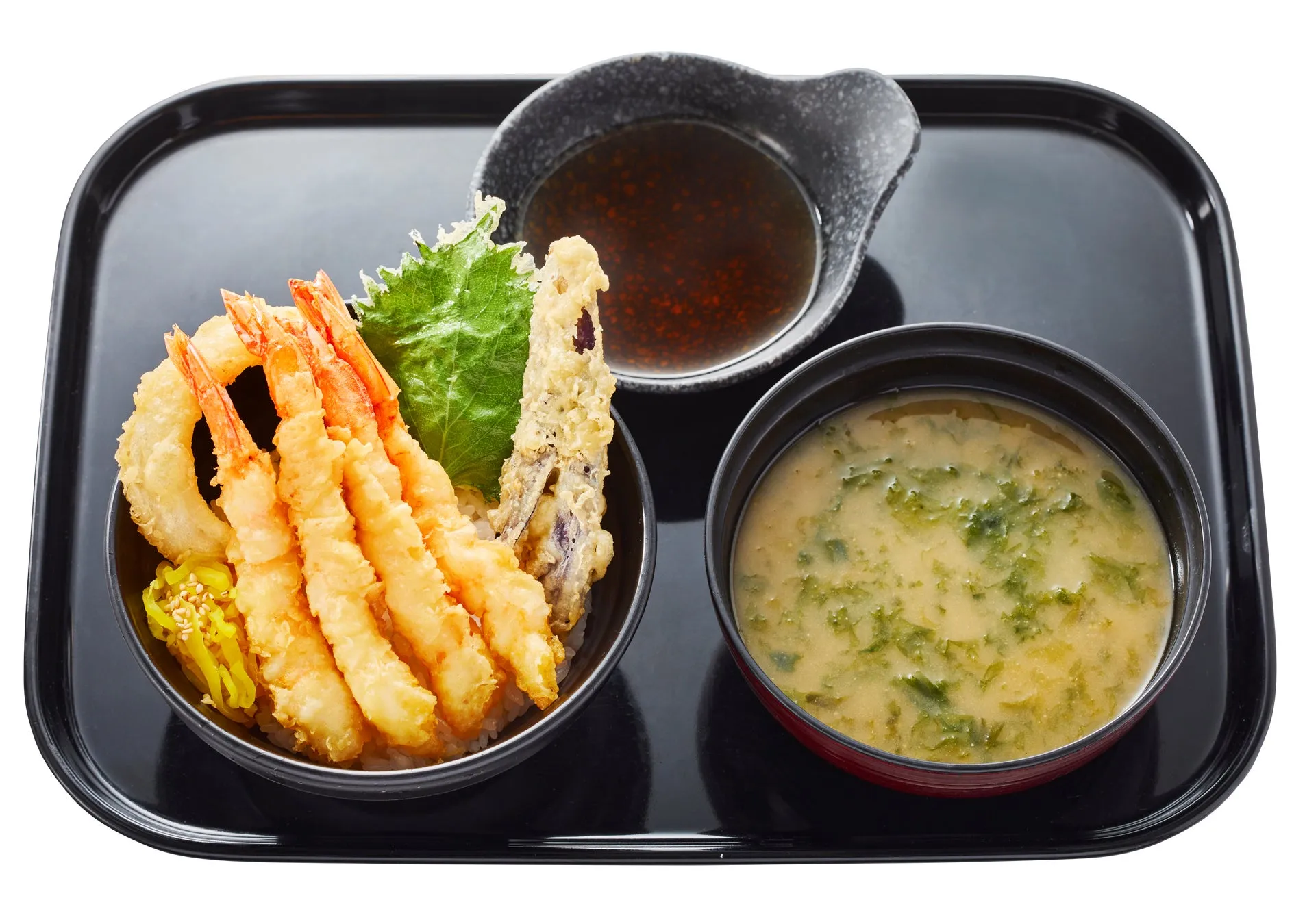 「贅沢大えび天丼 あおさの味噌汁セット」990円(税込)~