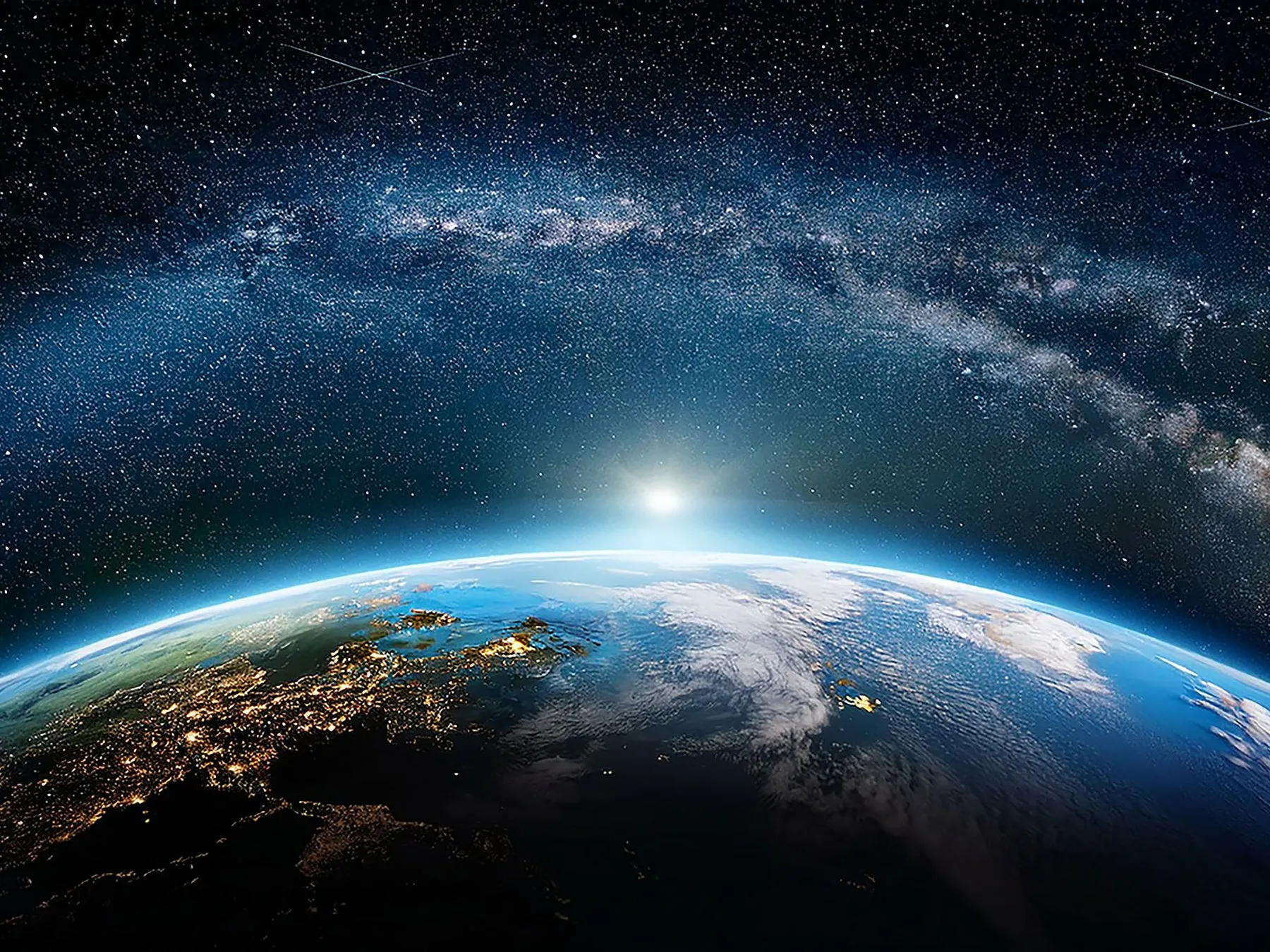 宇宙から見た地球と星空