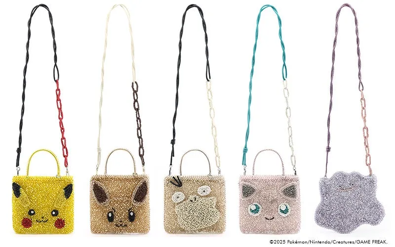 ピカチュウ、イーブイ、コダック、プリン、メタモンをモチーフにしたワイヤーバッグ
