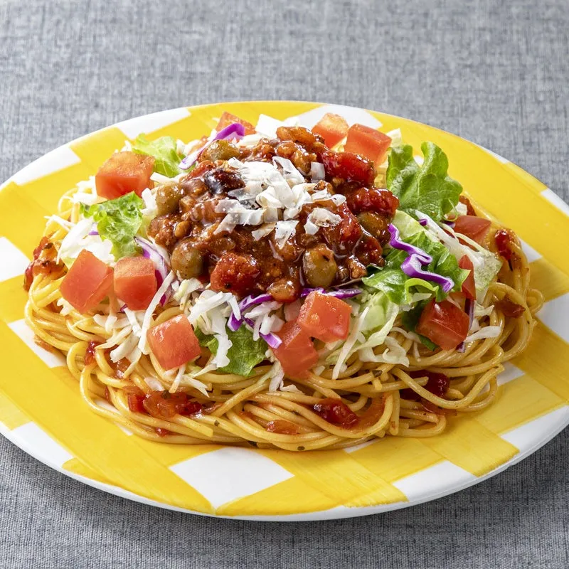 タコスミートの麺大盛パスタサラダ
