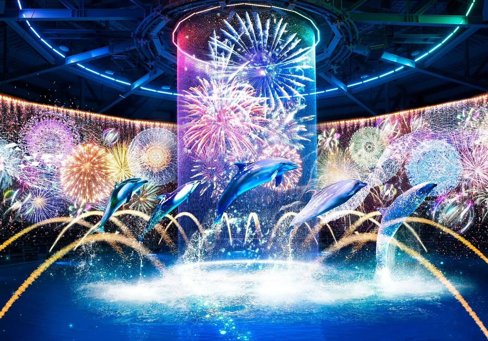 幻想的なナイトドルフィンパフォーマンス