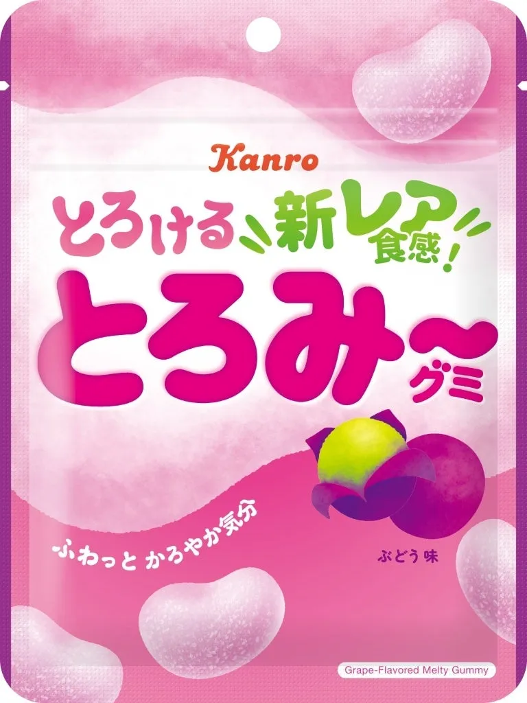 カンロ とろみ～グミ ぶどう味パッケージと商品写真
