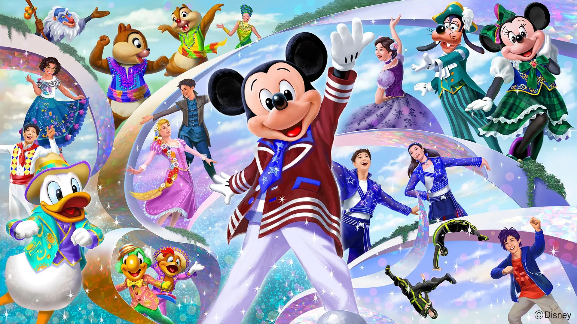 ディズニーキャラクターたちが25周年イベントを祝う