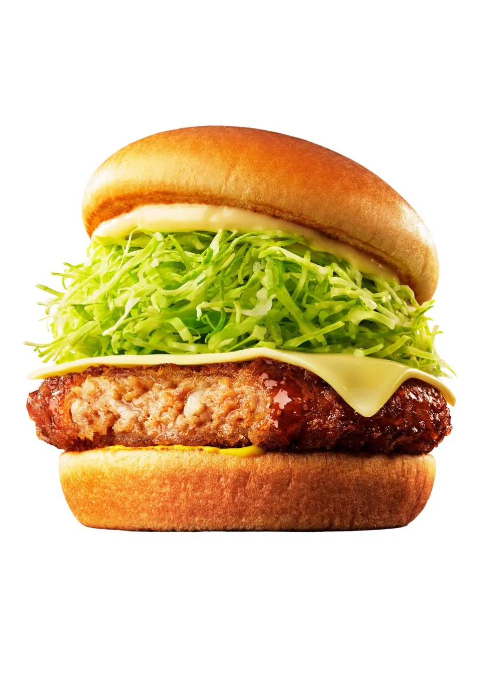 メンチカツチーズバーガーのサクッと揚げたメンチカツとチーズの組み合わせ