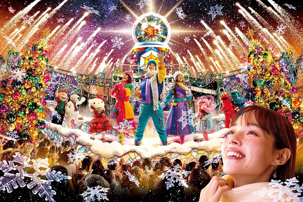 ライト・アップ・ザ・ナイト ～クリスマス・セレブレーション～ の夜の光と雪の演出