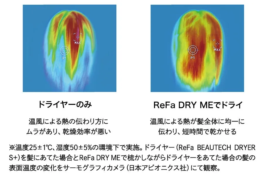 ReFa DRY MEと従来ドライヤーの熱分布比較画像