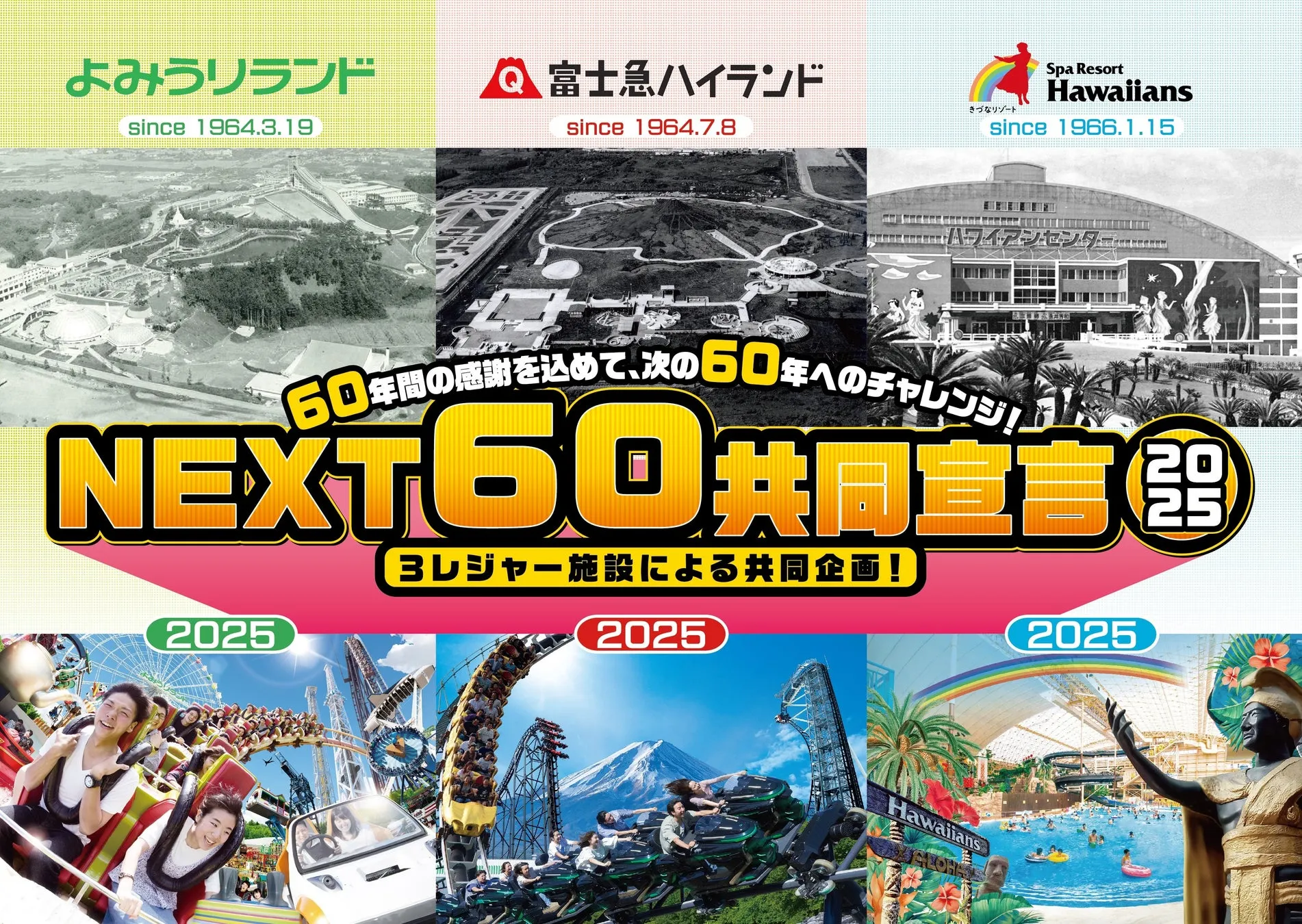 3つの人気レジャー施設が夢のコラボレーション！『NEXT60共同宣言』がスタート