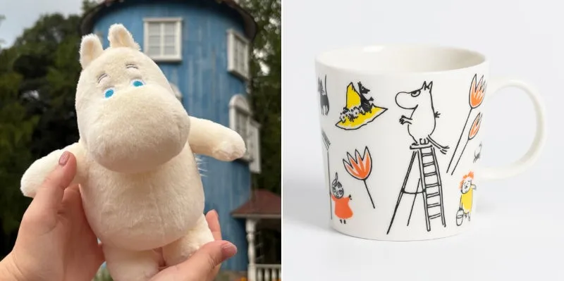 ムーミンのぬいぐるみとデザインマグカップ