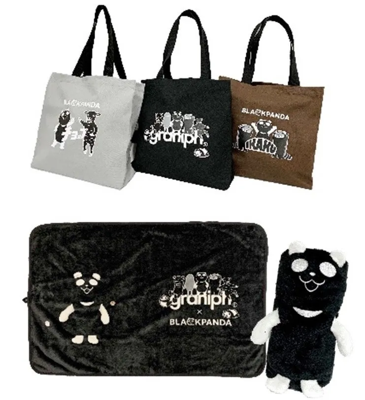 グラニフコラボ ブラックパンダトートバッグとぬいぐるみブランケットのノベルティ