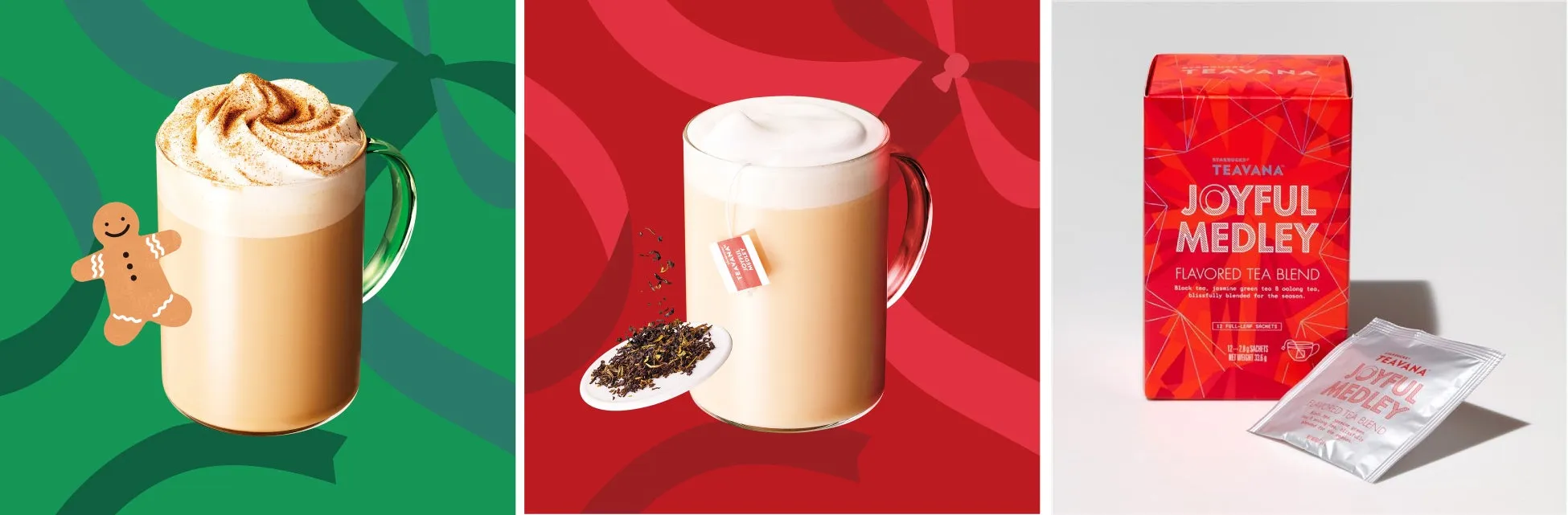 ホリデーシーズンの定番ジンジャーブレッド ラテとジョイフルメドレー ティーラテのビバレッジイメージ