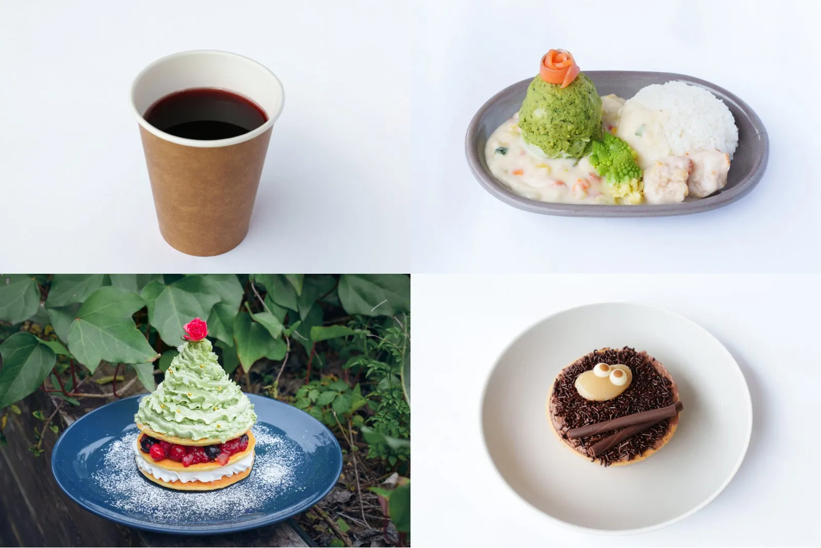 ムーミン谷の特別メニュー: ドリンク、シチュー、デザート、チョコケーキ