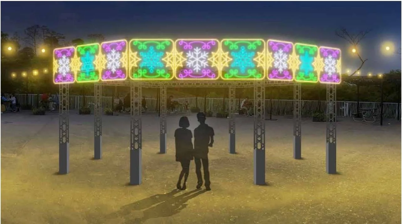 夕日丘一丁目広場の雪の結晶モチーフのイルミネーション