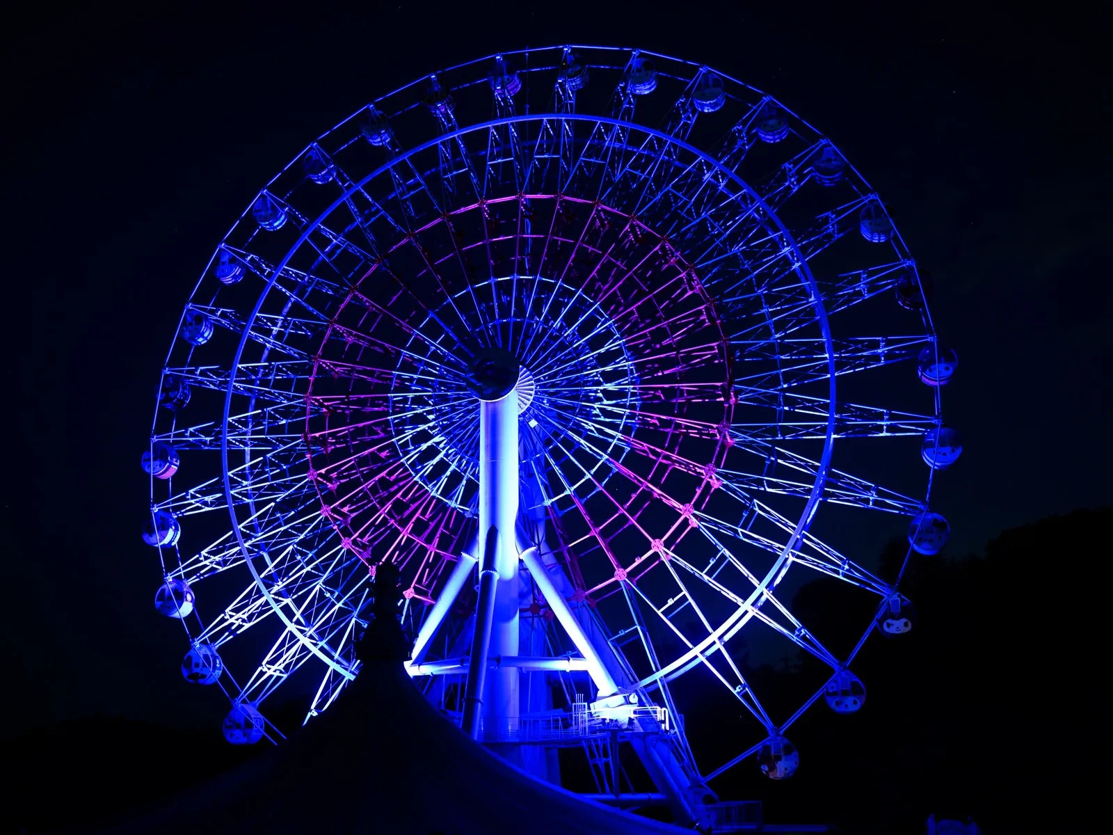紫色にライトアップされた観覧車