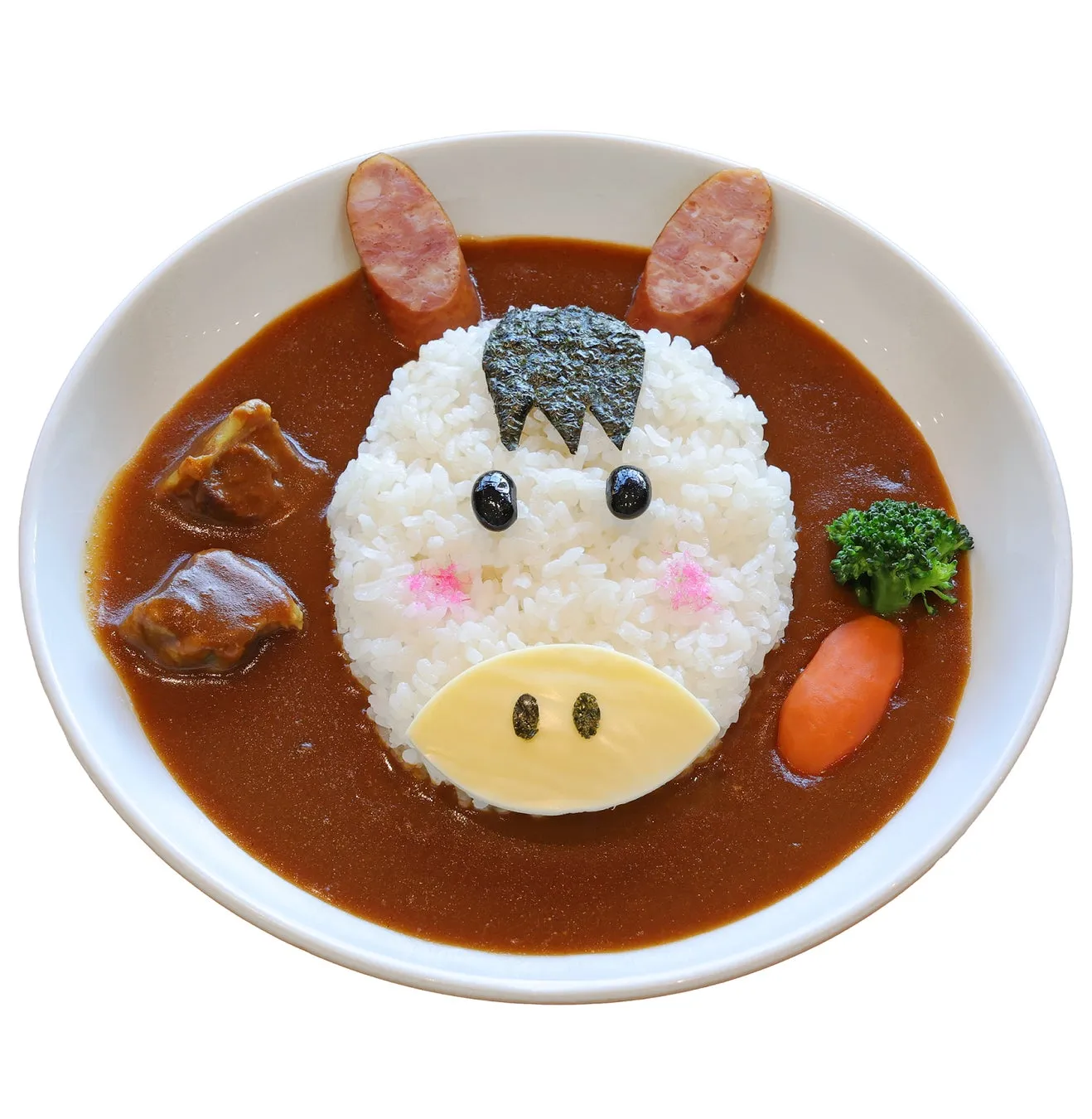馬の顔にデザインされたカレーライス