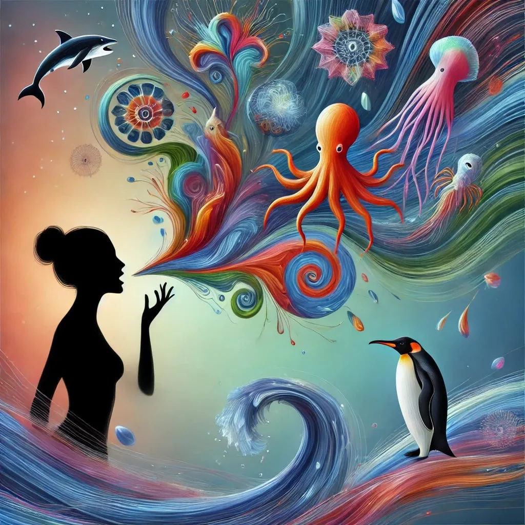 幻想的なアート作品、カラフルな海の生物