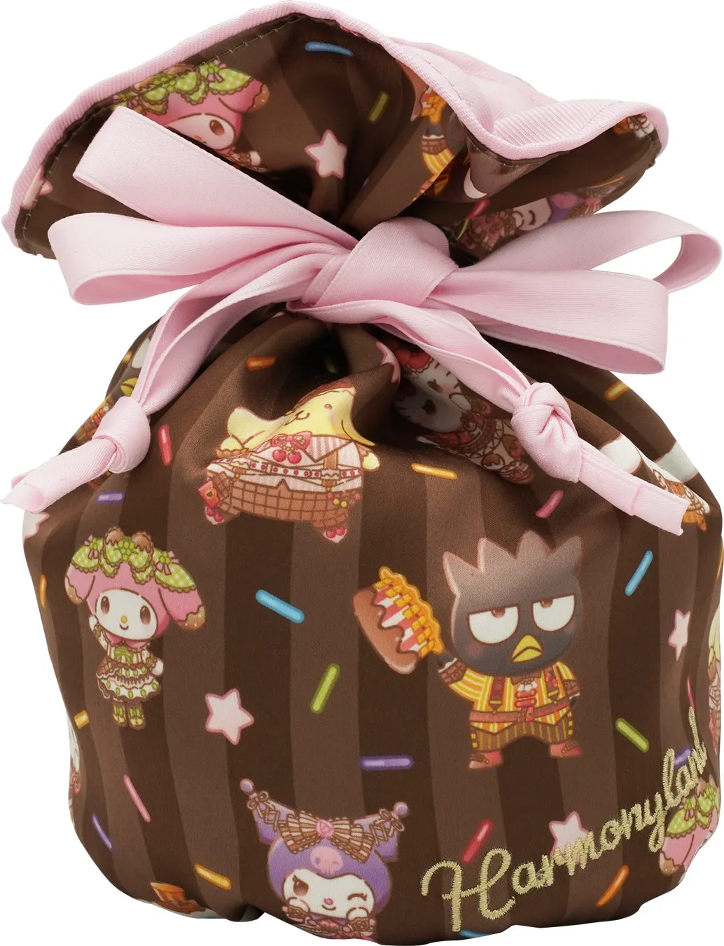 HARMONYLANDキャラクターデザインの茶色の巾着袋