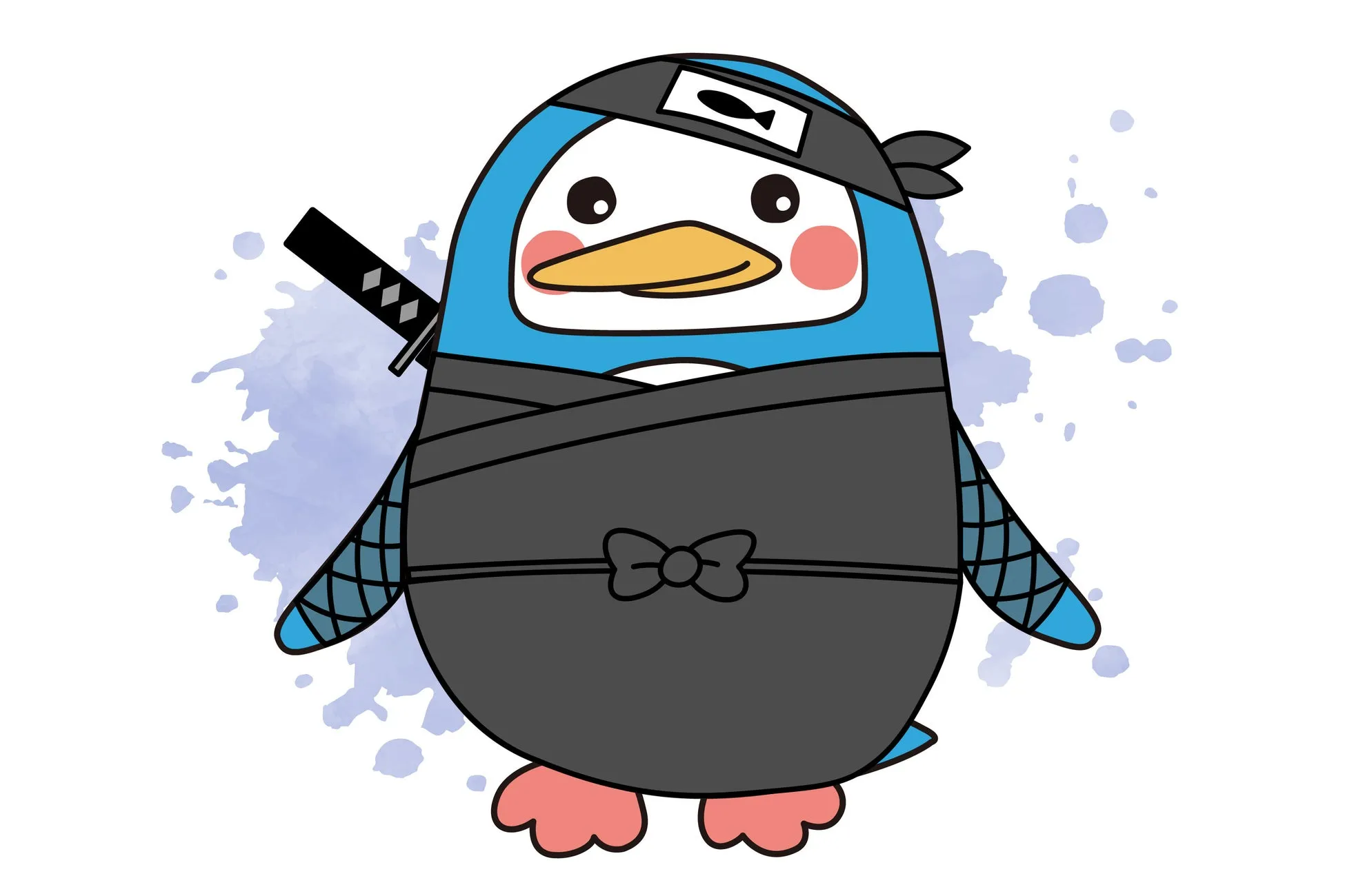 忍者姿のペンギンキャラクター