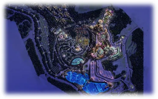 ハーモニーランドの夜景空撮