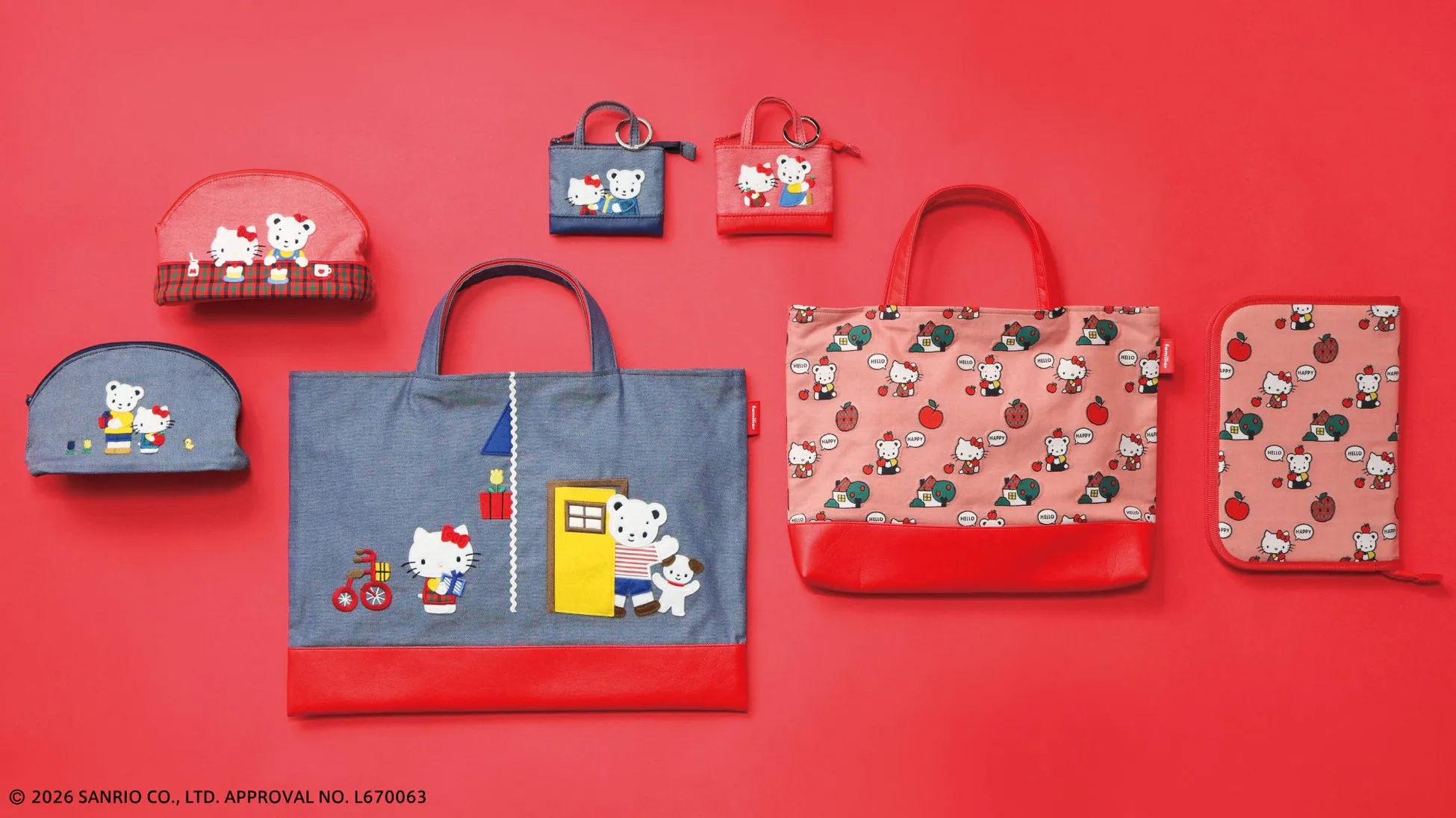 オリジナルカットジャカード生地を使った平デニムポーチ、デニムバッグなど