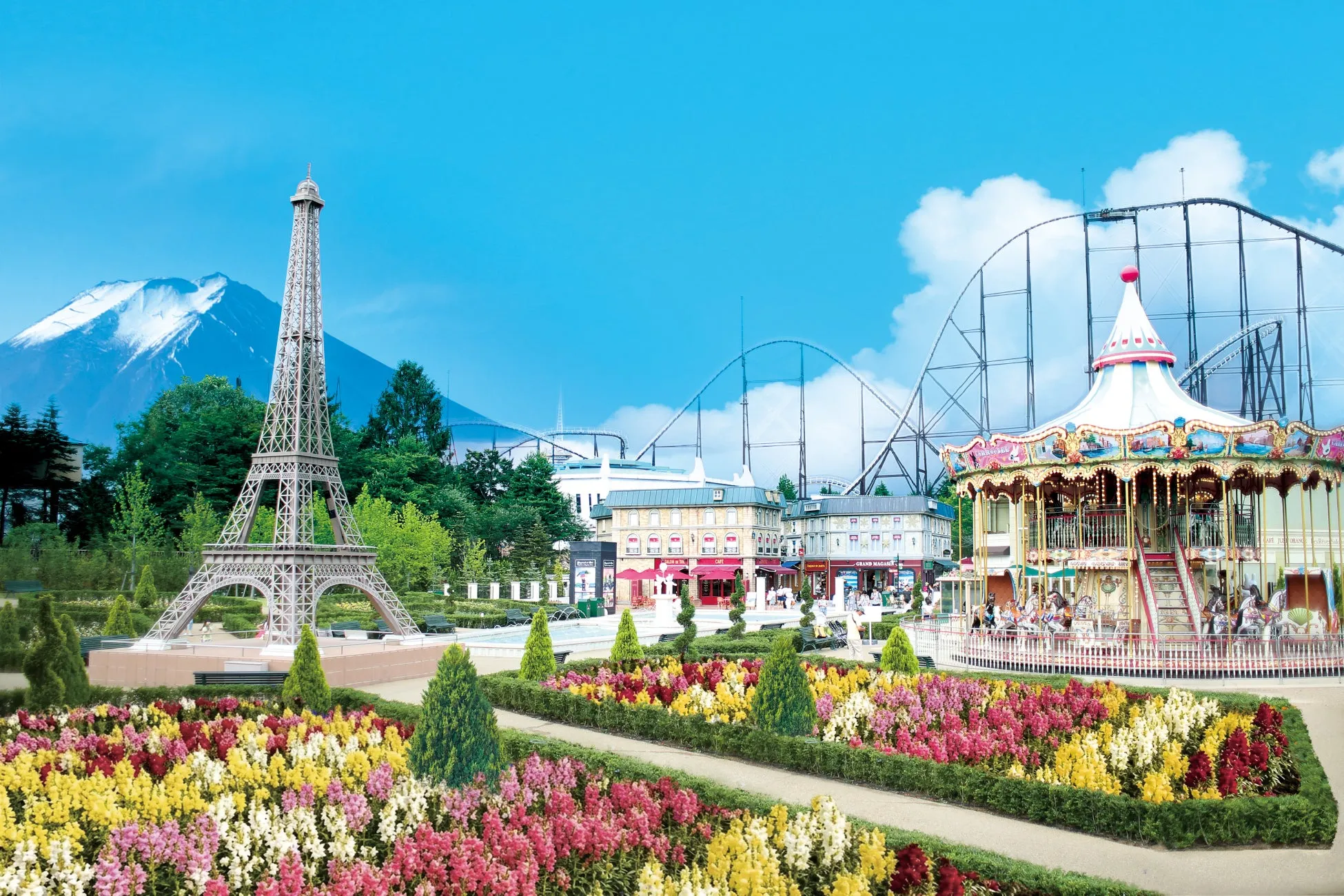 富士急ハイランドのフラワーフェスティバルと富士山