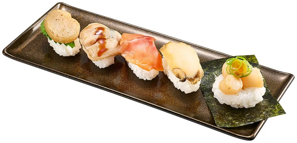 貝づくし5貫盛りの寿司写真