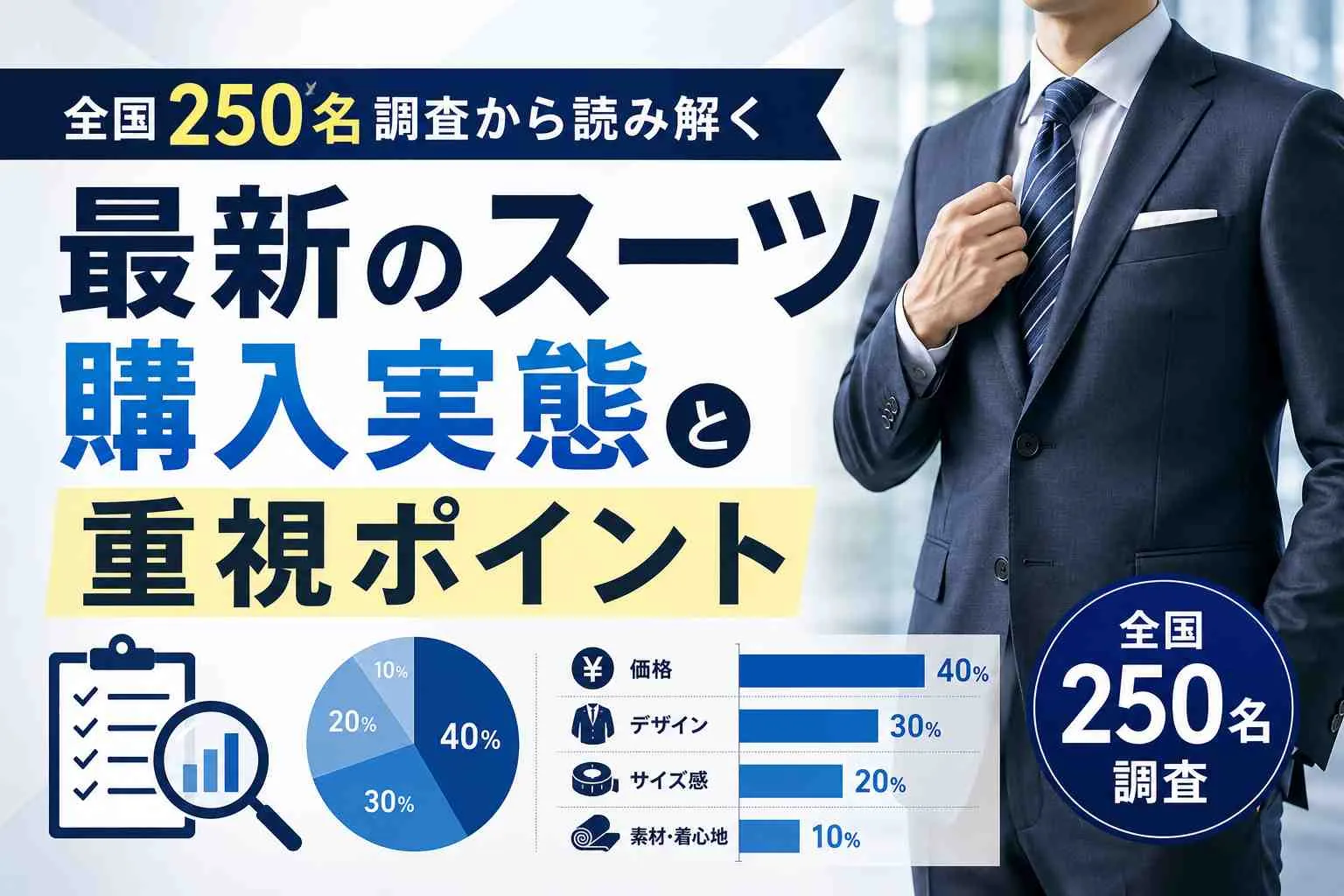 全国250名調査から読み解く最新のスーツ購入実態と重視ポイント
