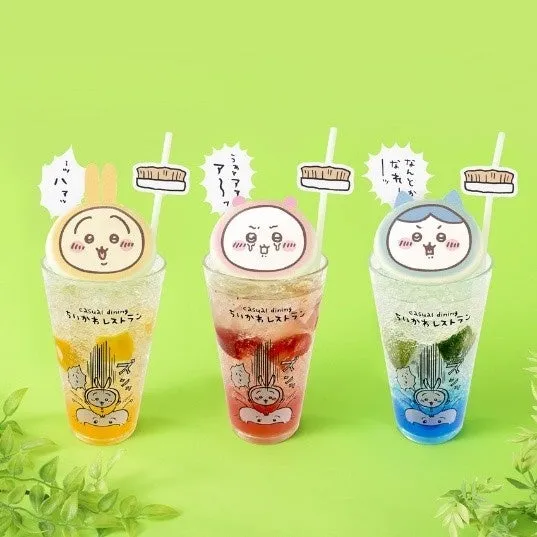 個々のクリームソーダドリンクメニュー（ちいかわ、ハチワレ、うさぎ）