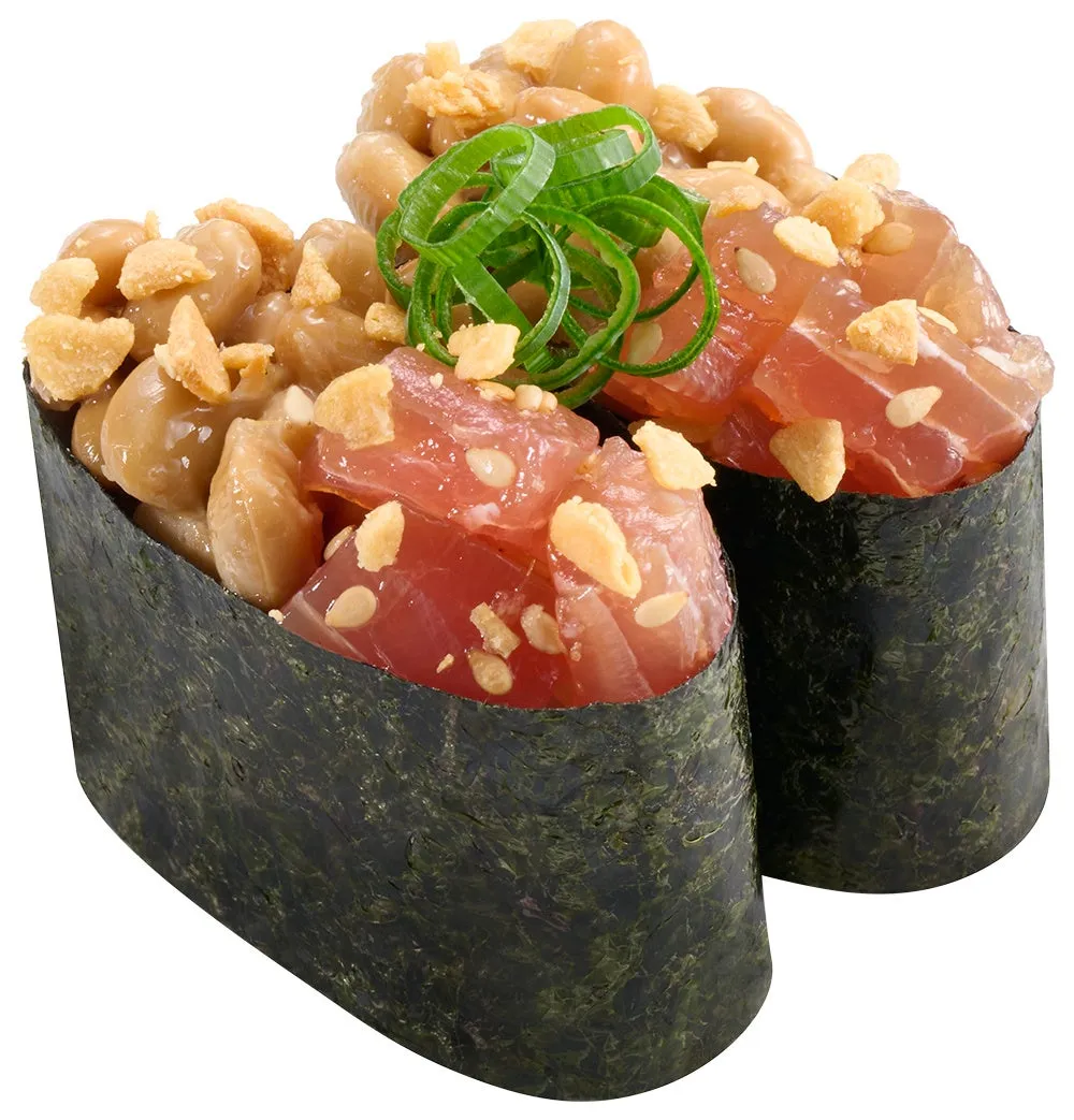 「まぐろ納豆ガーリック軍艦」