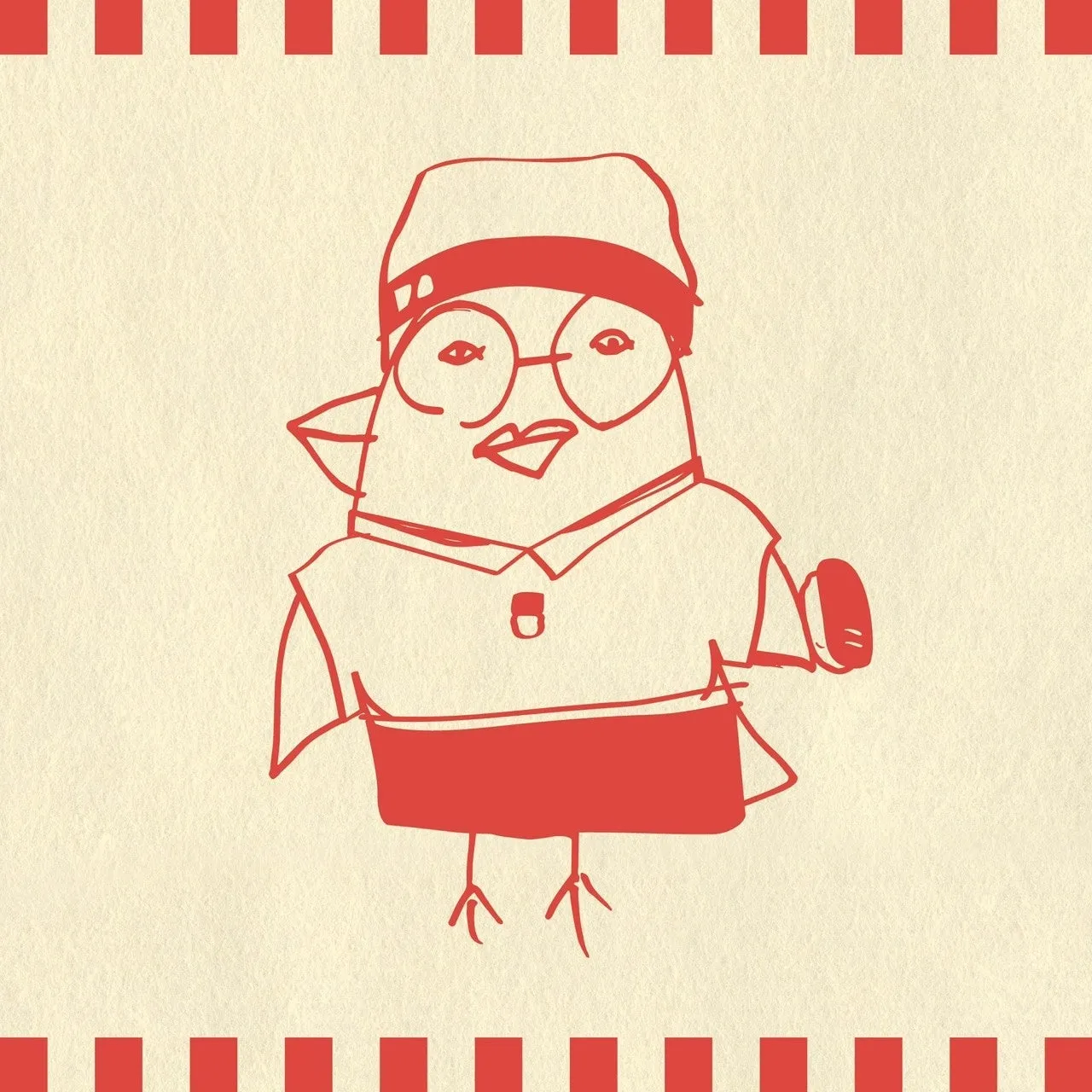 帽子をかぶったメガネの鳥キャラクターのイラスト
