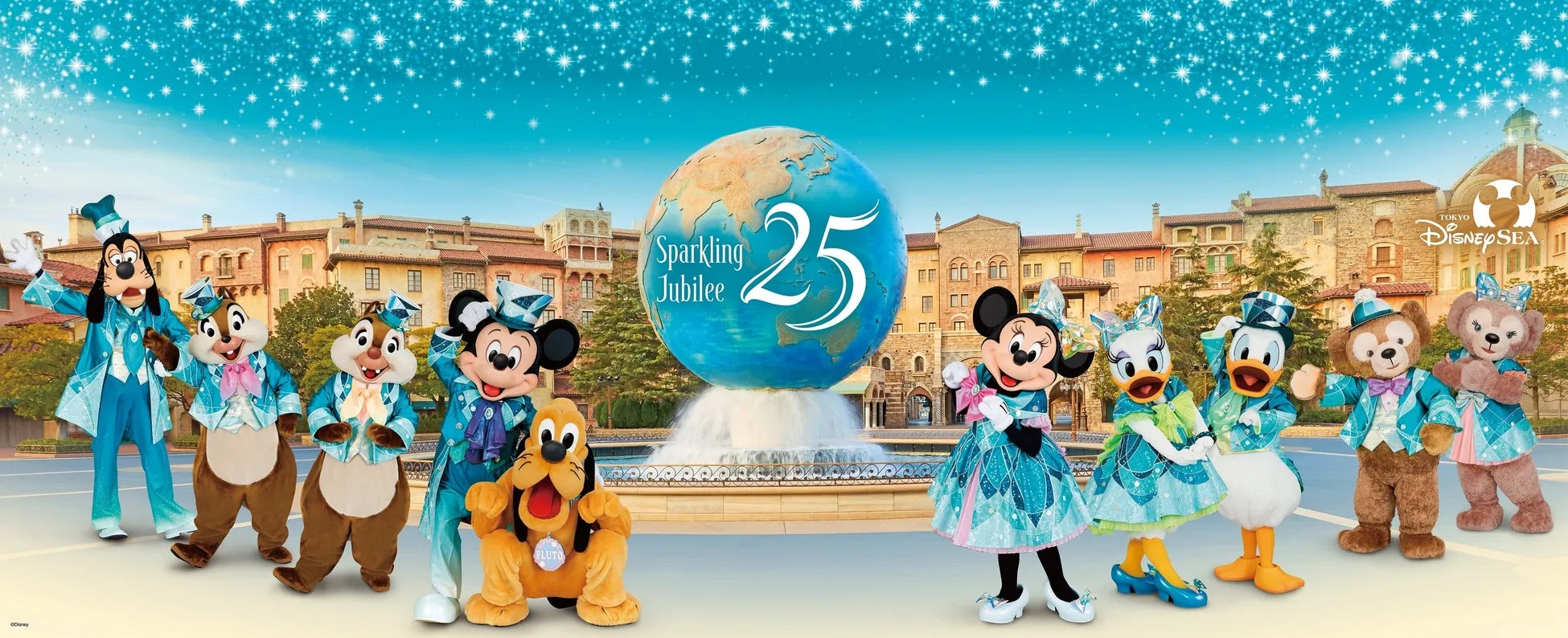 ディズニーキャラクターが東京ディズニーシー25周年衣装を着用