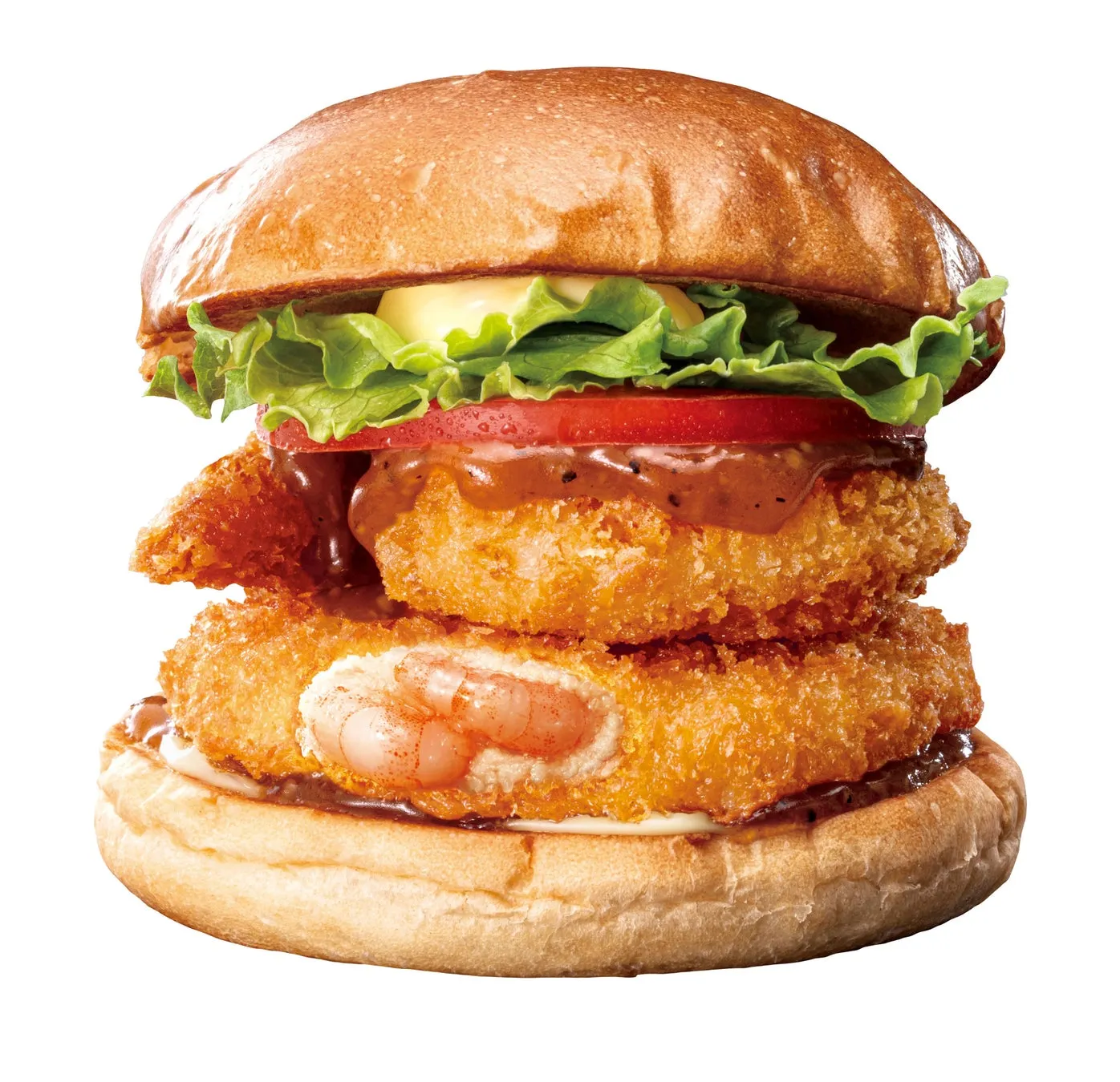 ゼッテリアのえび×ビーフバーガーの写真