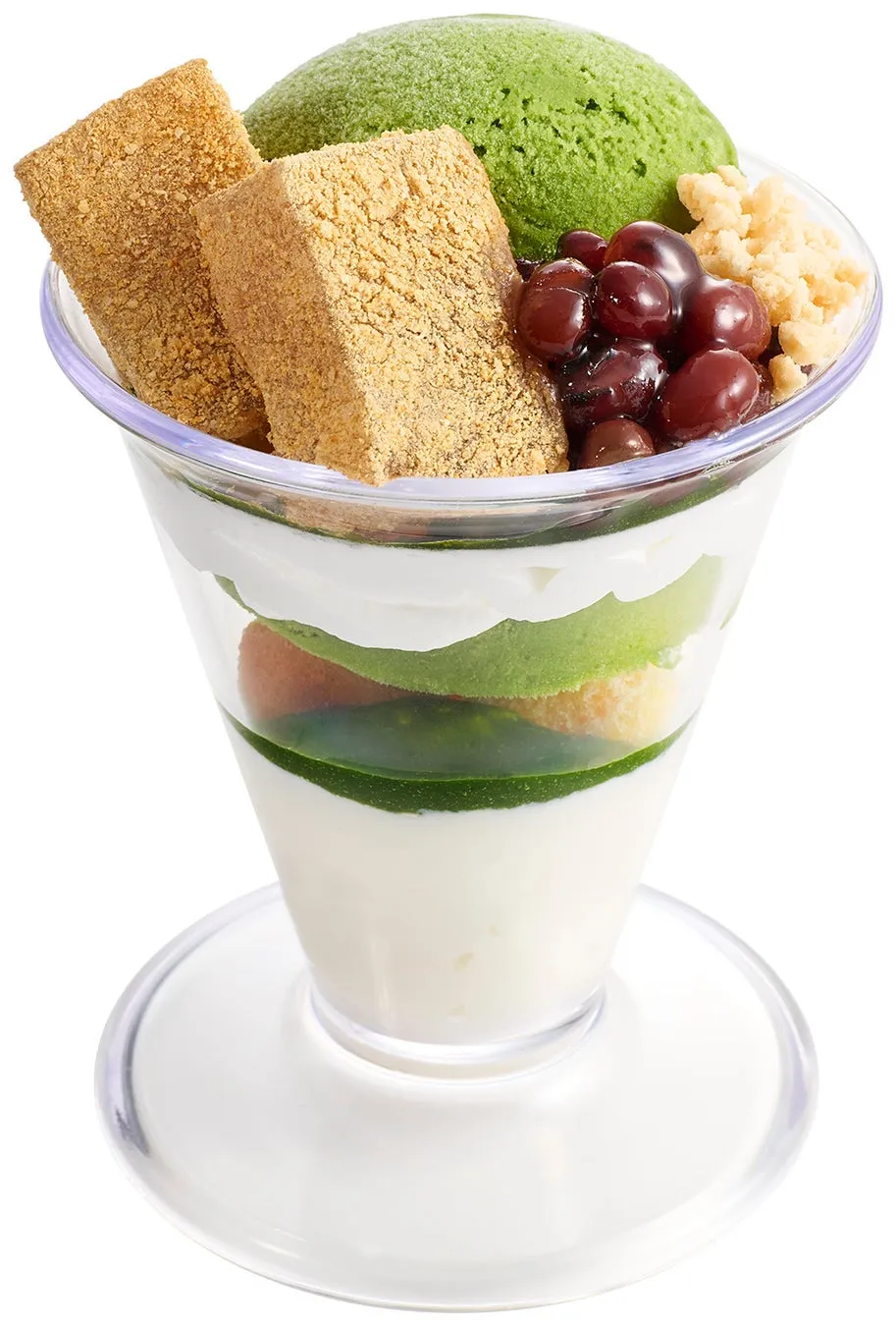 抹茶アイスと小豆入りのパフェ