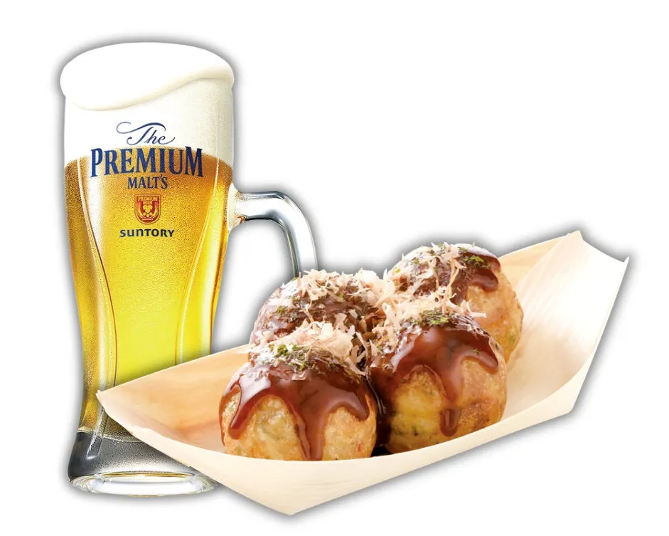 生ビールとぜったいうまい‼たこ焼（ソース・4個入り）の組み合わせ