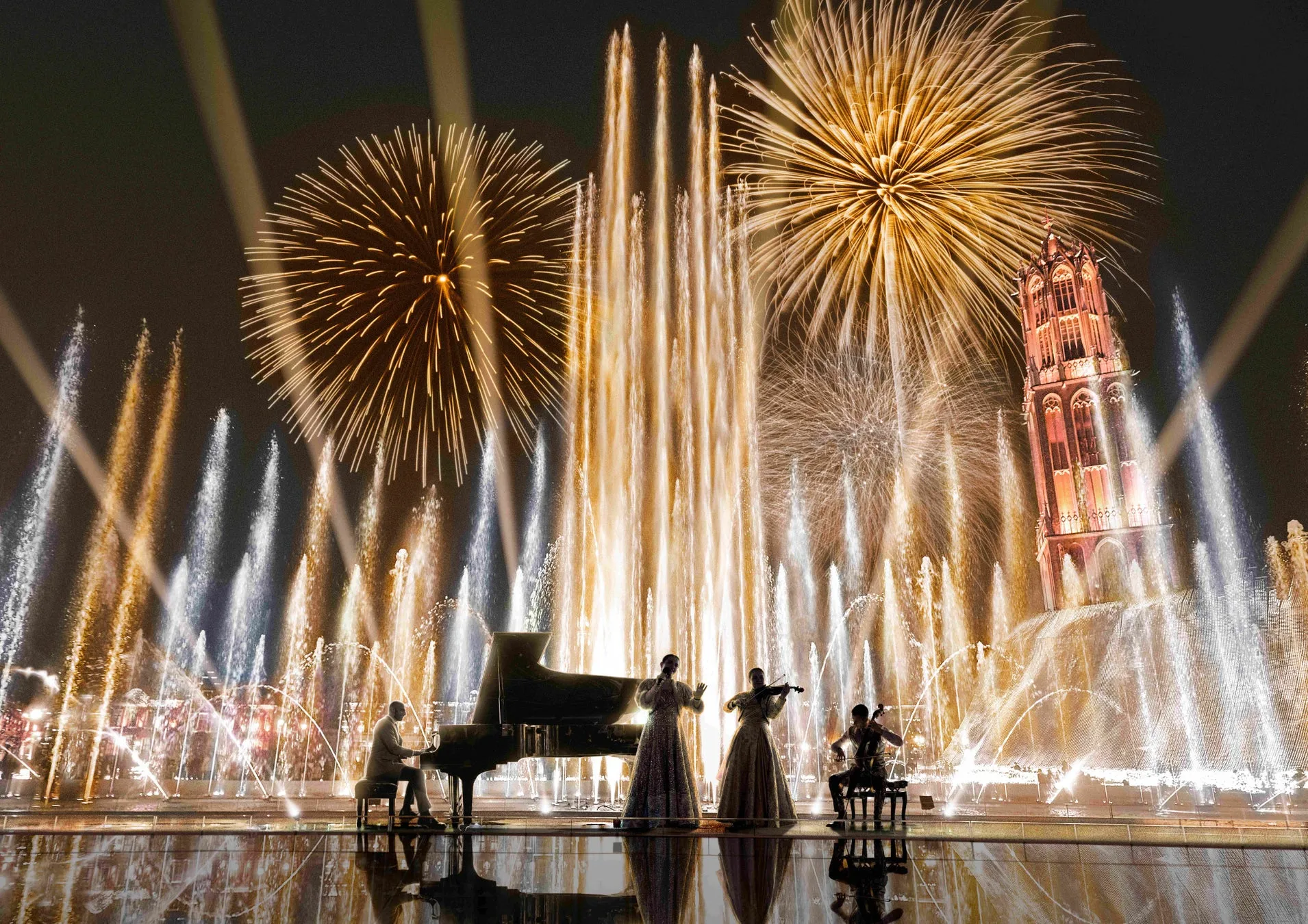 ハウステンボスの夜ショー、花火と音楽