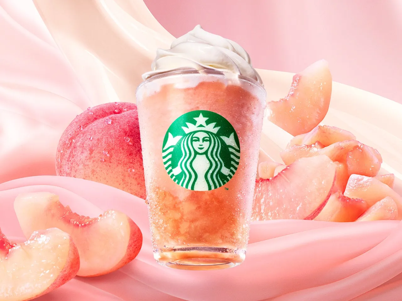 ピーチフラペチーノと桃のイメージ