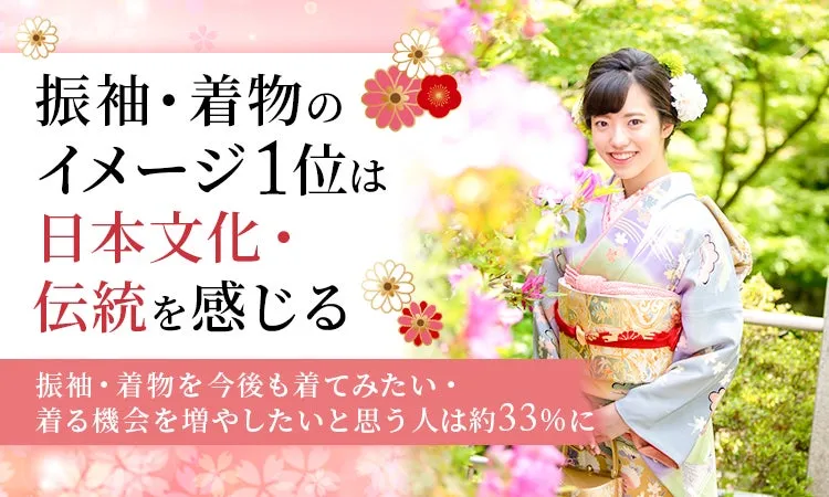 振袖を着た女性と日本文化を感じるテキスト