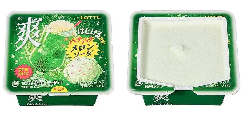 パチパチメロンソーダアイスのパッケージと中身