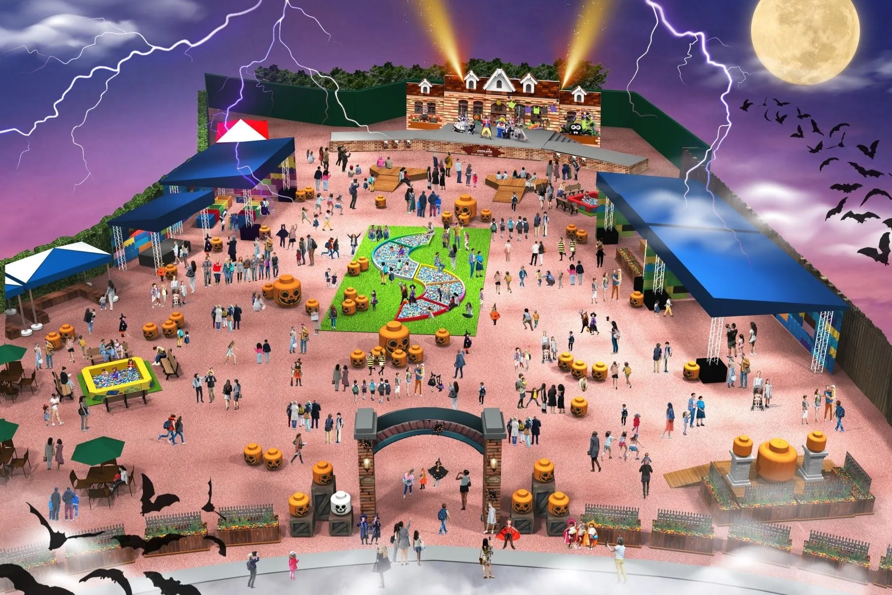 レゴランドでのハロウィンパーティーの空撮画像