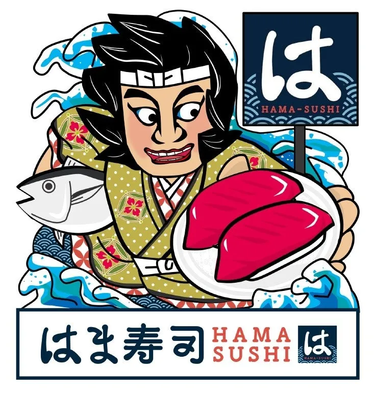 はま寿司プロモーションイラスト、ビンチョウマグロの寿司