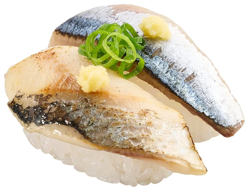 スシローのサンマ握り寿司、ネギと生姜添え