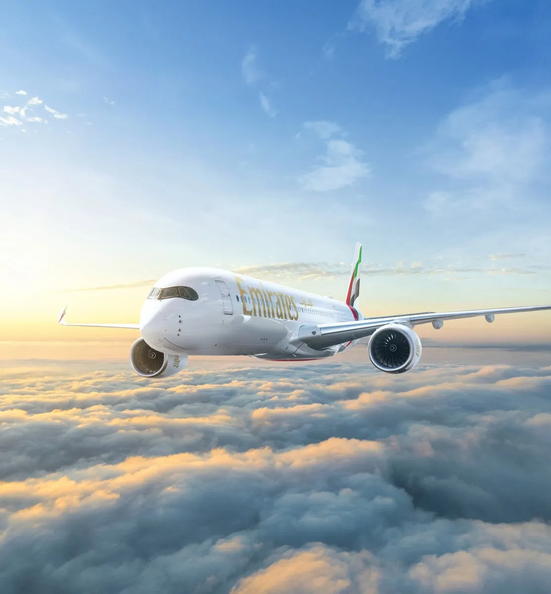 エミレーツ航空の旅客機が雲上を飛行