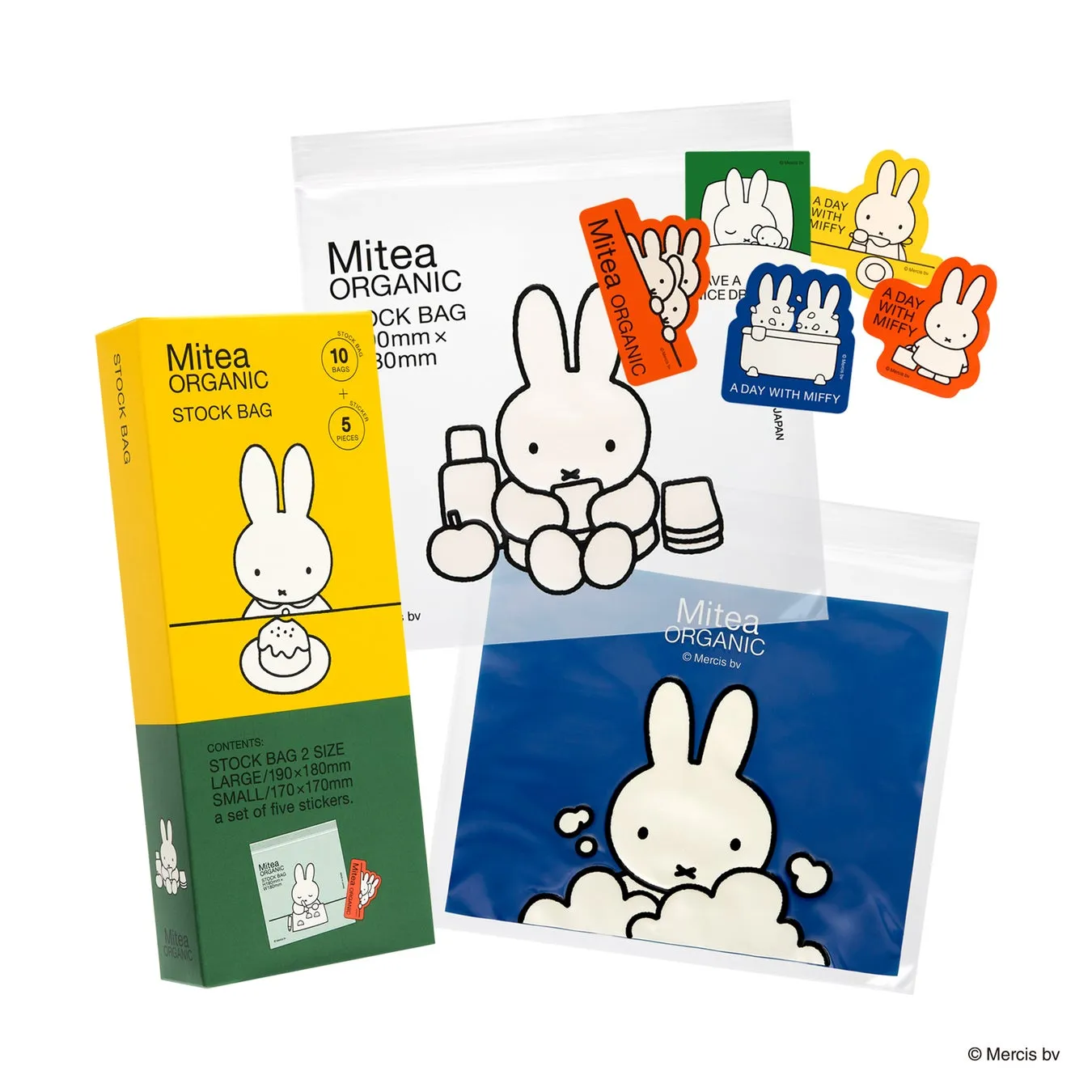 Mitea ORGANICとmiffyのコラボアイテム、ストックバッグとステッカー