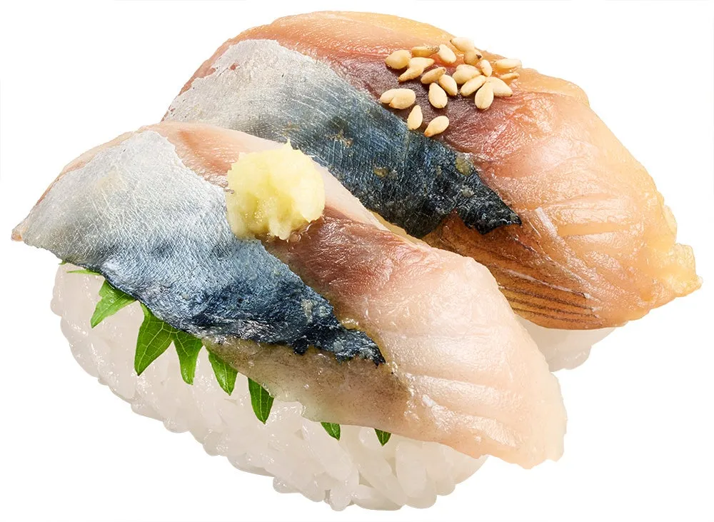 鯖寿司と生姜、ゴマのトッピング